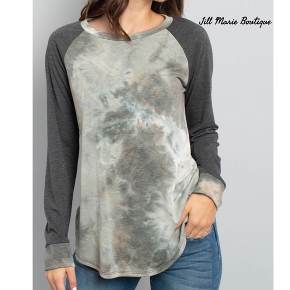 Long sleeve top NWT tie dye olive green and gray - Picture 4 of 6